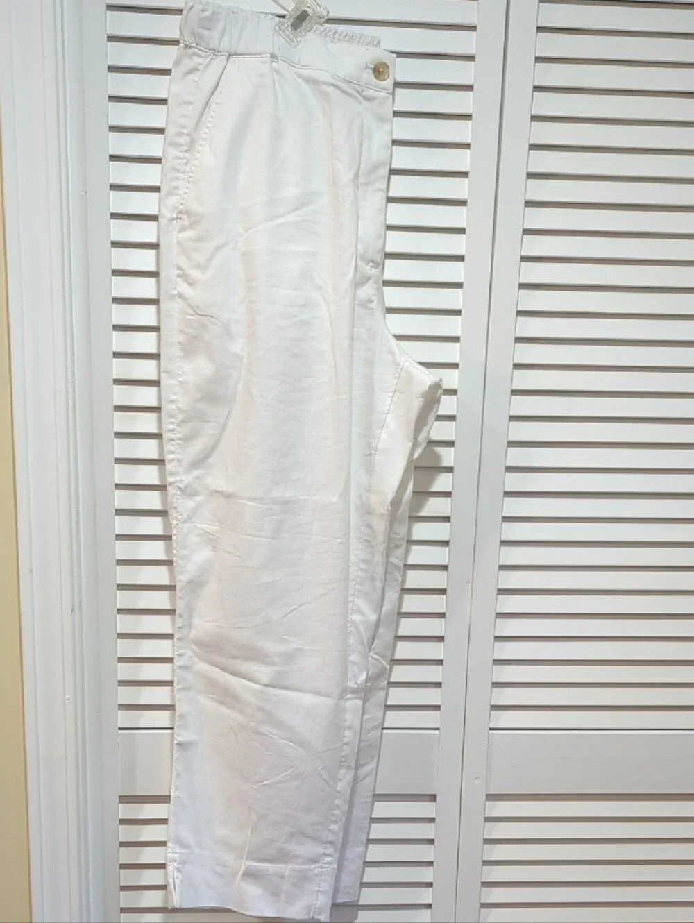 Banana Republic White High Rise Tapered Linen Blend Pants Elastic Waist - Size L